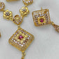 Gold-Plated Ruby Stone Jewelry Set – Square Design with Floral Accents & CZ Stones