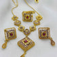 Gold-Plated Ruby Stone Jewelry Set – Square Design with Floral Accents & CZ Stones