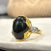 Black Aqeeq Gold Plated Ring