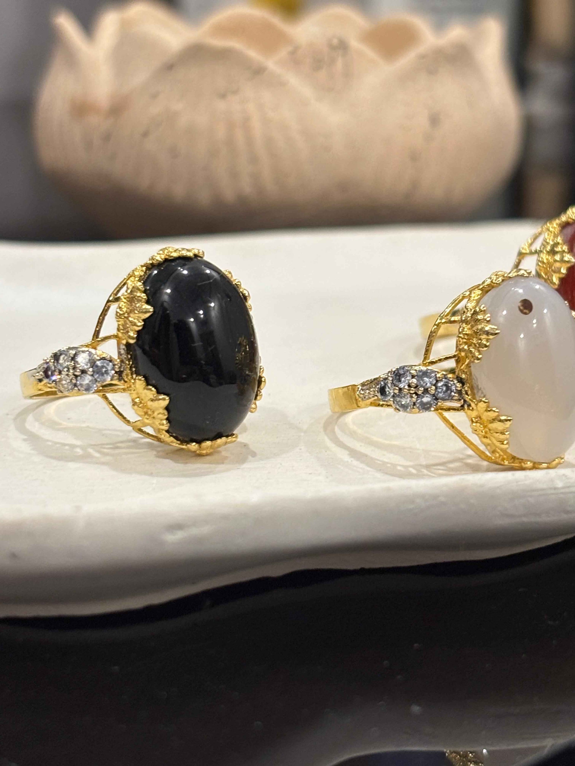 Black Aqeeq Gold Plated Ring