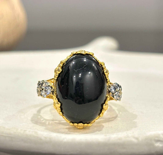 Black Aqeeq Gold Plated Ring