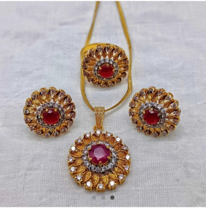 Gold Plated Ruby Jewelry Set